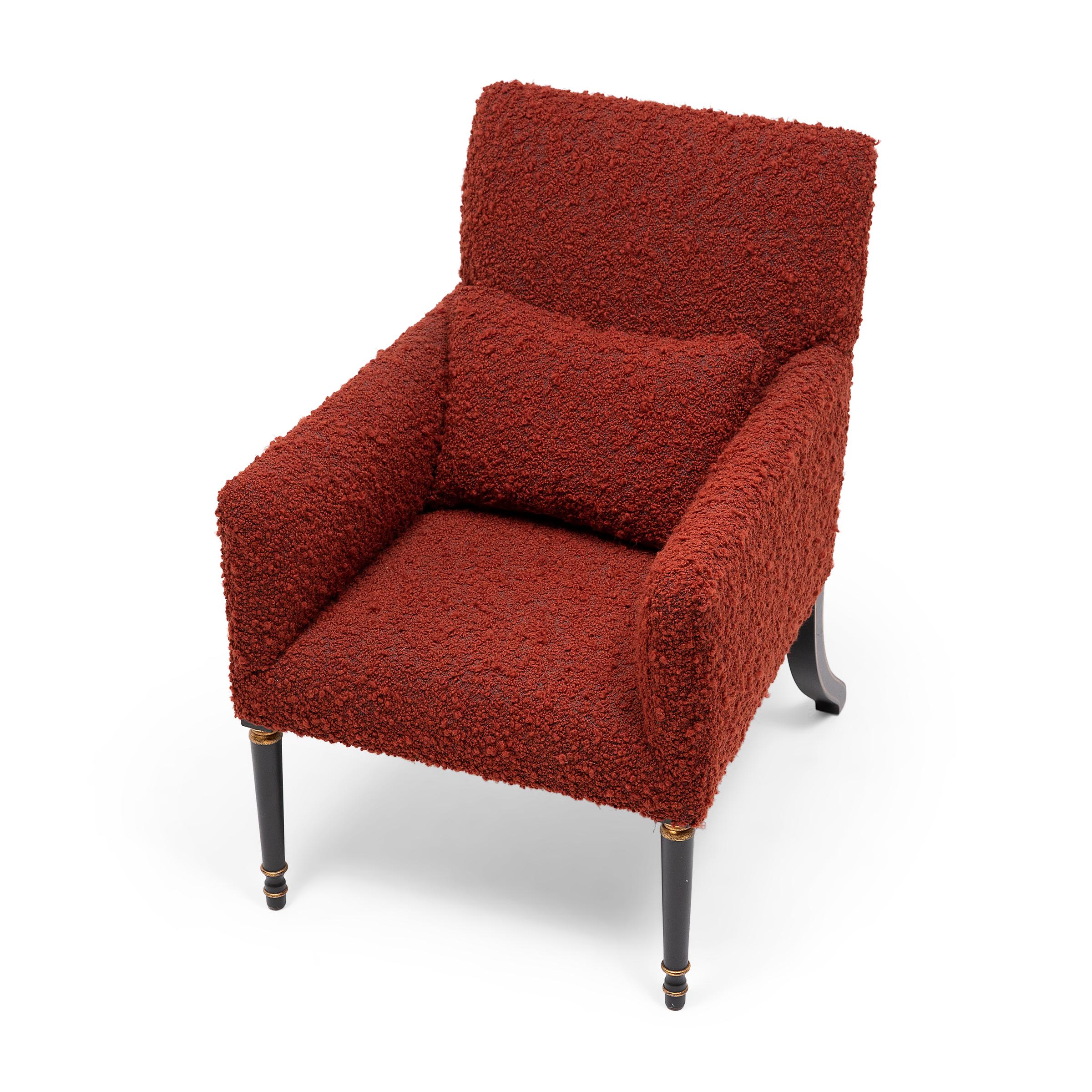 20th Century Dessin Fournir Armchair with Red Bouclé Upholstery For Sale