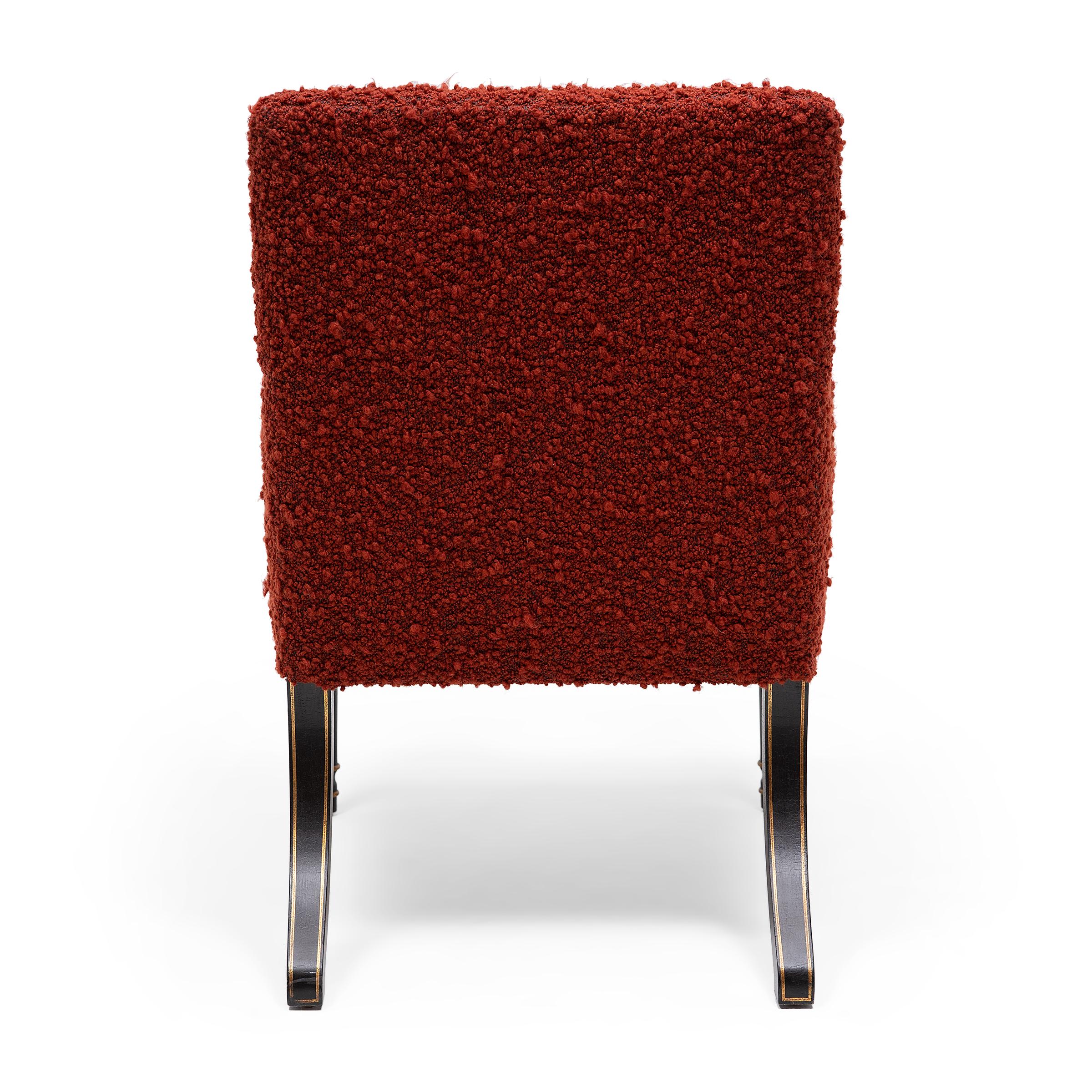 Fabric Dessin Fournir Armchair with Red Bouclé Upholstery