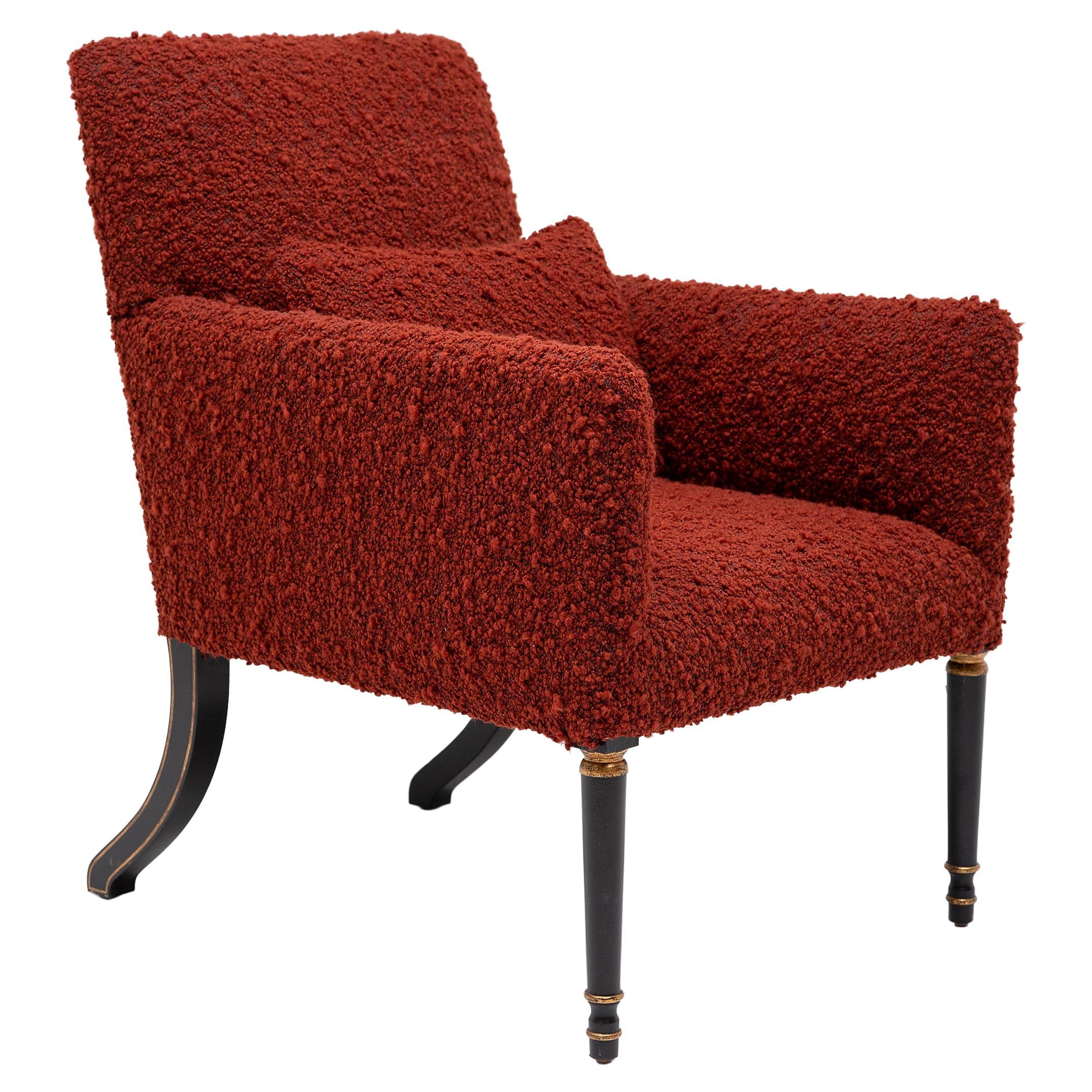 Dessin Fournir Armchair with Red Bouclé Upholstery For Sale