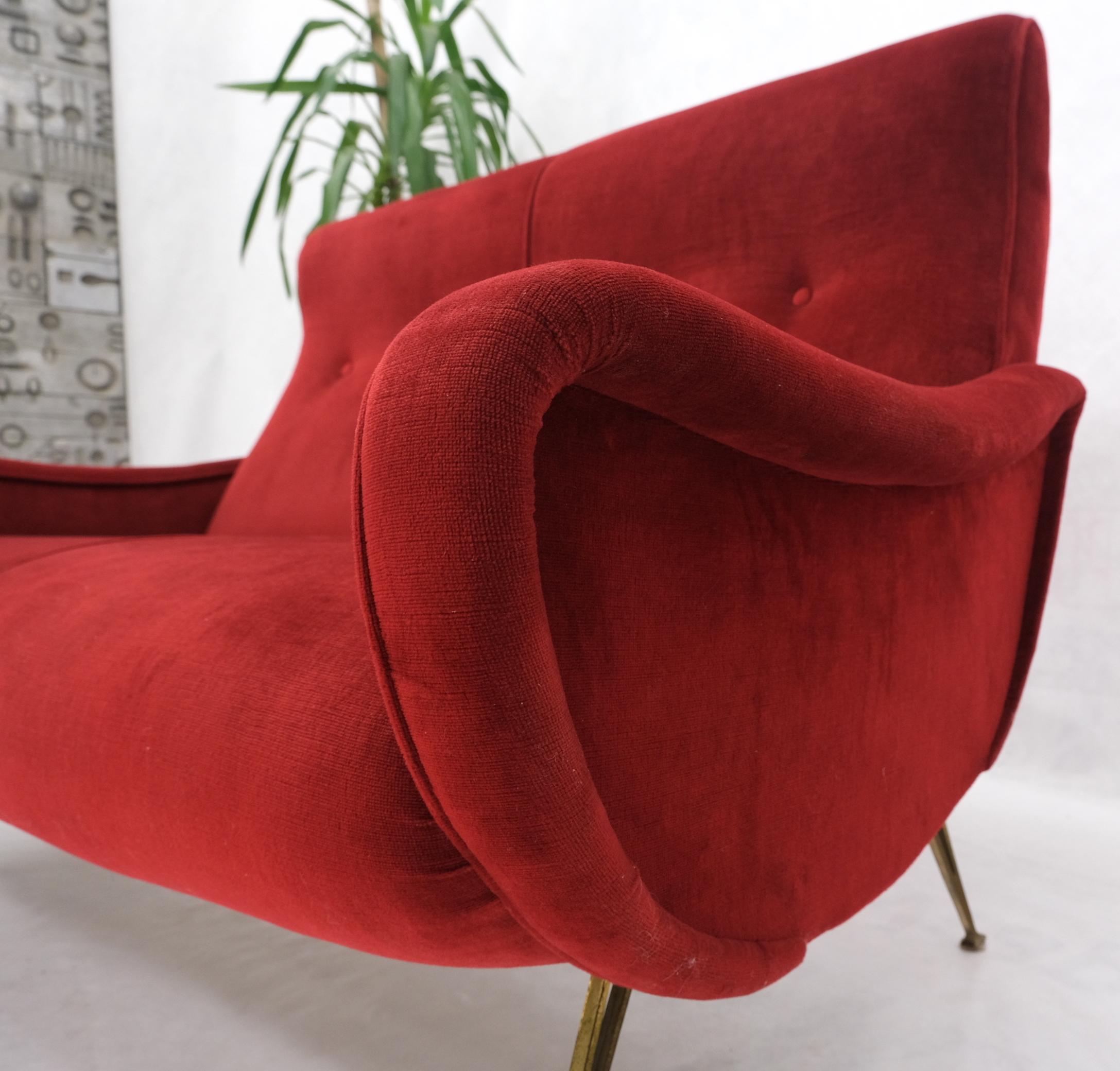 Red Upholstery Brass Legs Mid century Italian Modern Sofa Loveseat For Sale 7