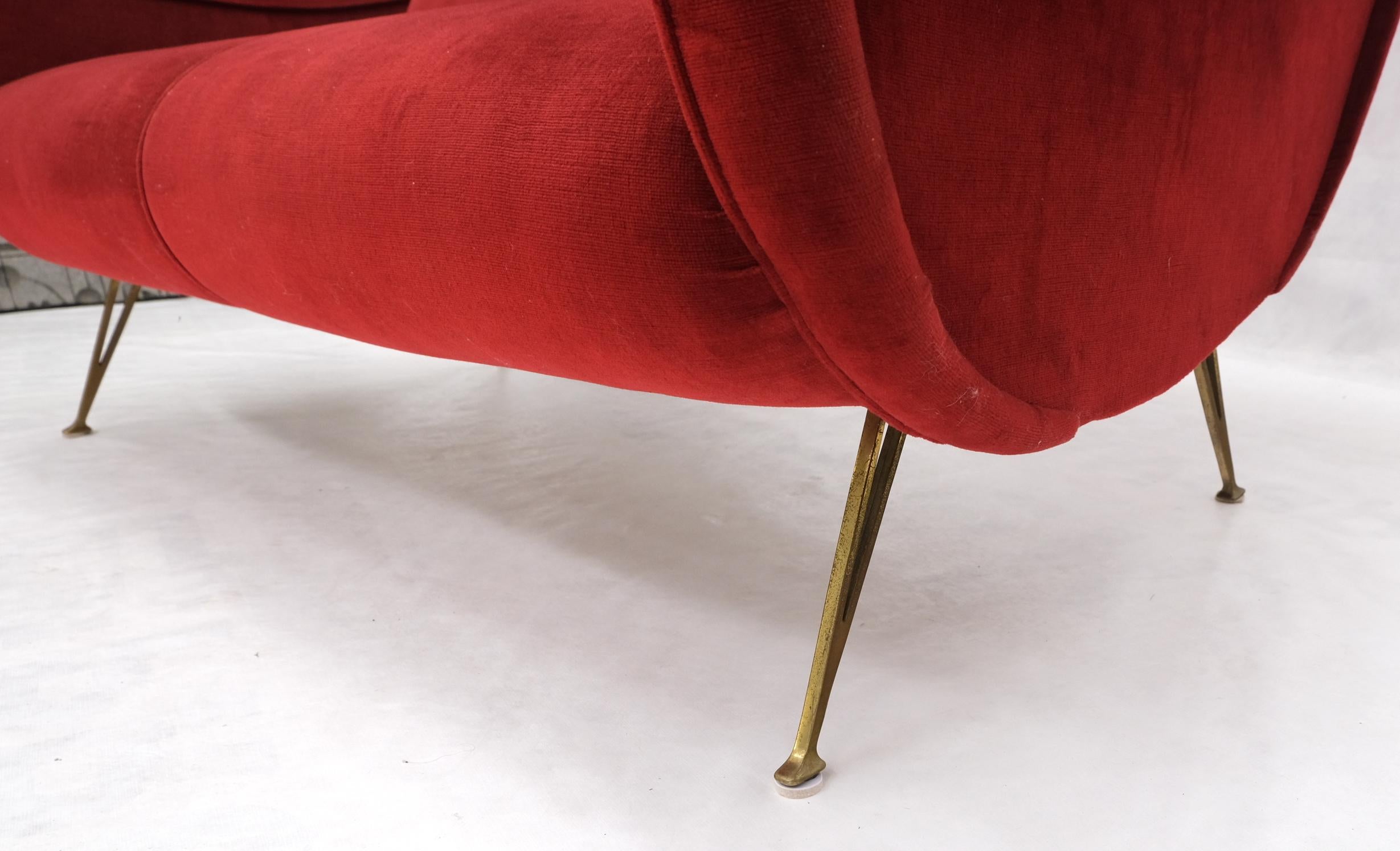 Red Upholstery Brass Legs Mid century Italian Modern Sofa Loveseat For Sale 8