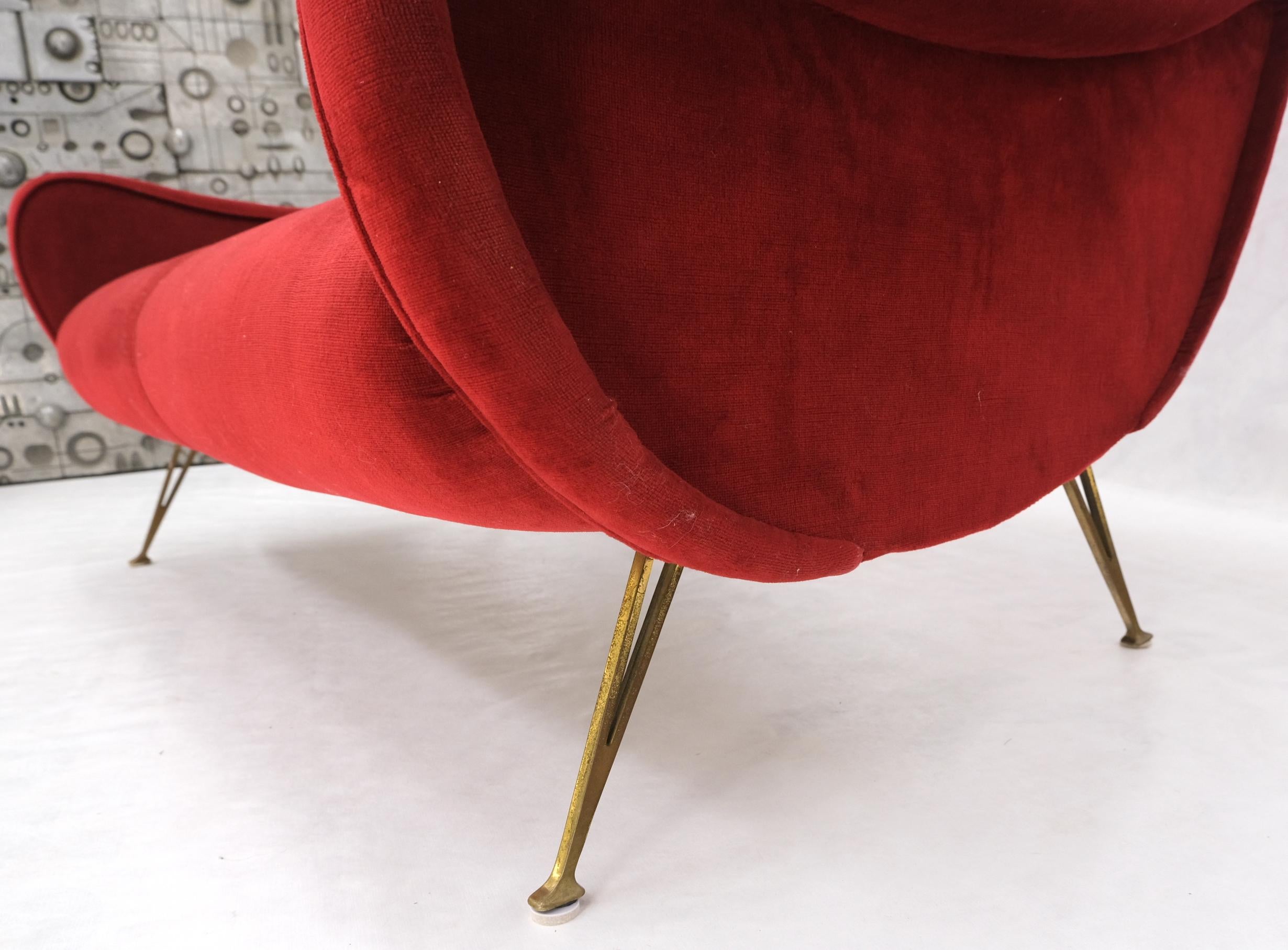 Red Upholstery Brass Legs Mid century Italian Modern Sofa Loveseat For Sale 9