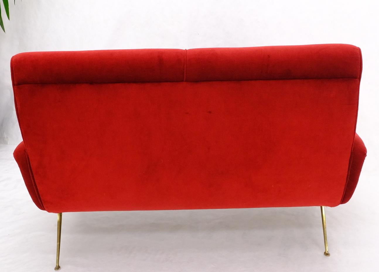 Red Upholstery Brass Legs Mid century Italian Modern Sofa Loveseat For Sale 10