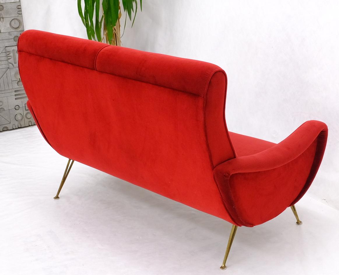 Red Upholstery Brass Legs Mid century Italian Modern Sofa Loveseat For Sale 11