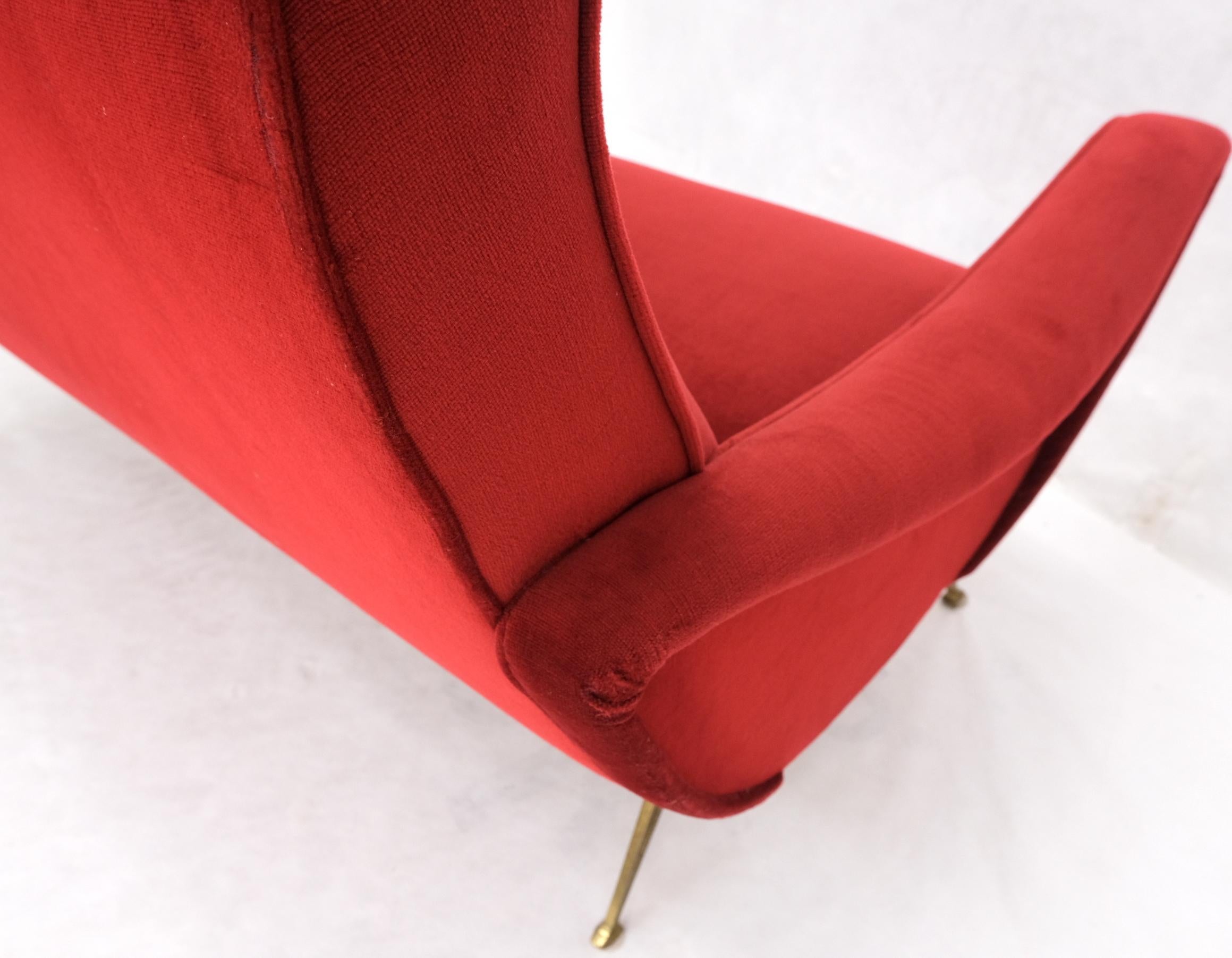 Red Upholstery Brass Legs Mid century Italian Modern Sofa Loveseat For Sale 12