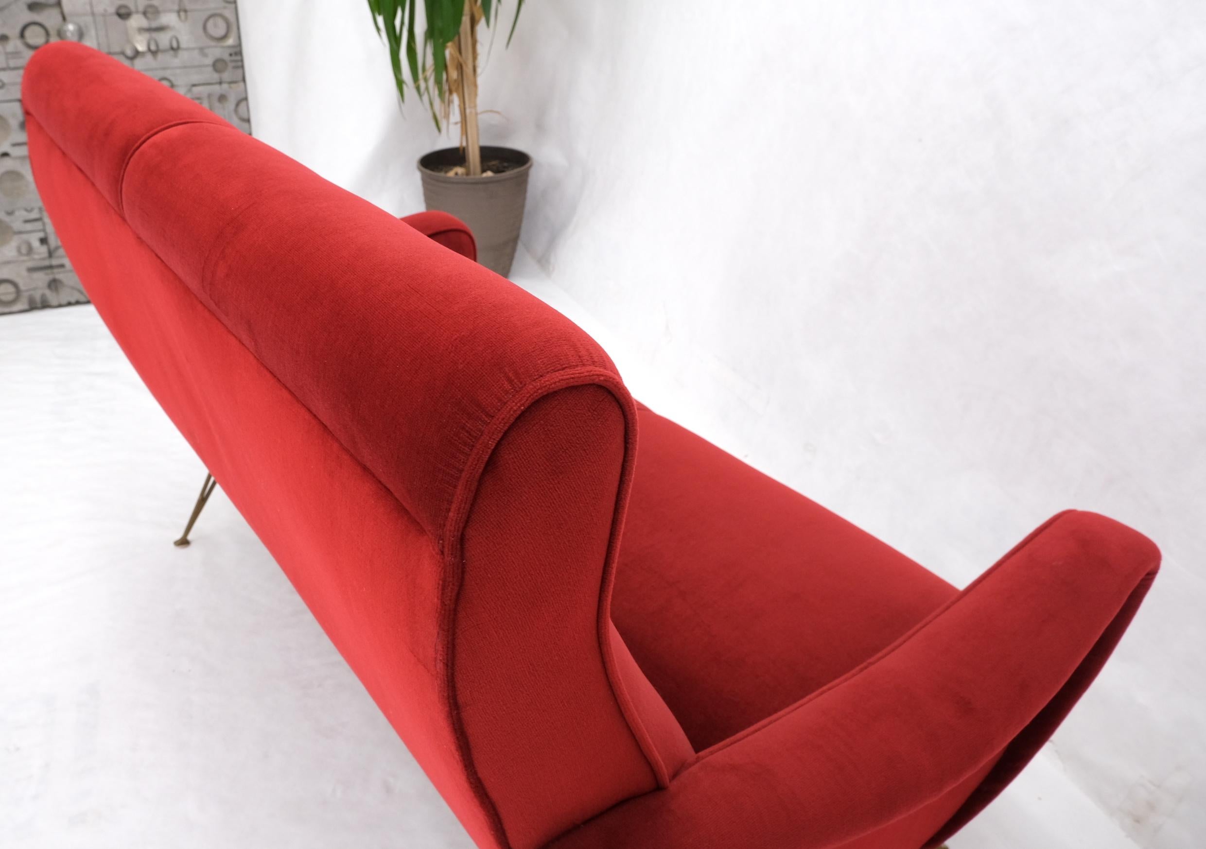 Red Upholstery Brass Legs Mid century Italian Modern Sofa Loveseat For Sale 13