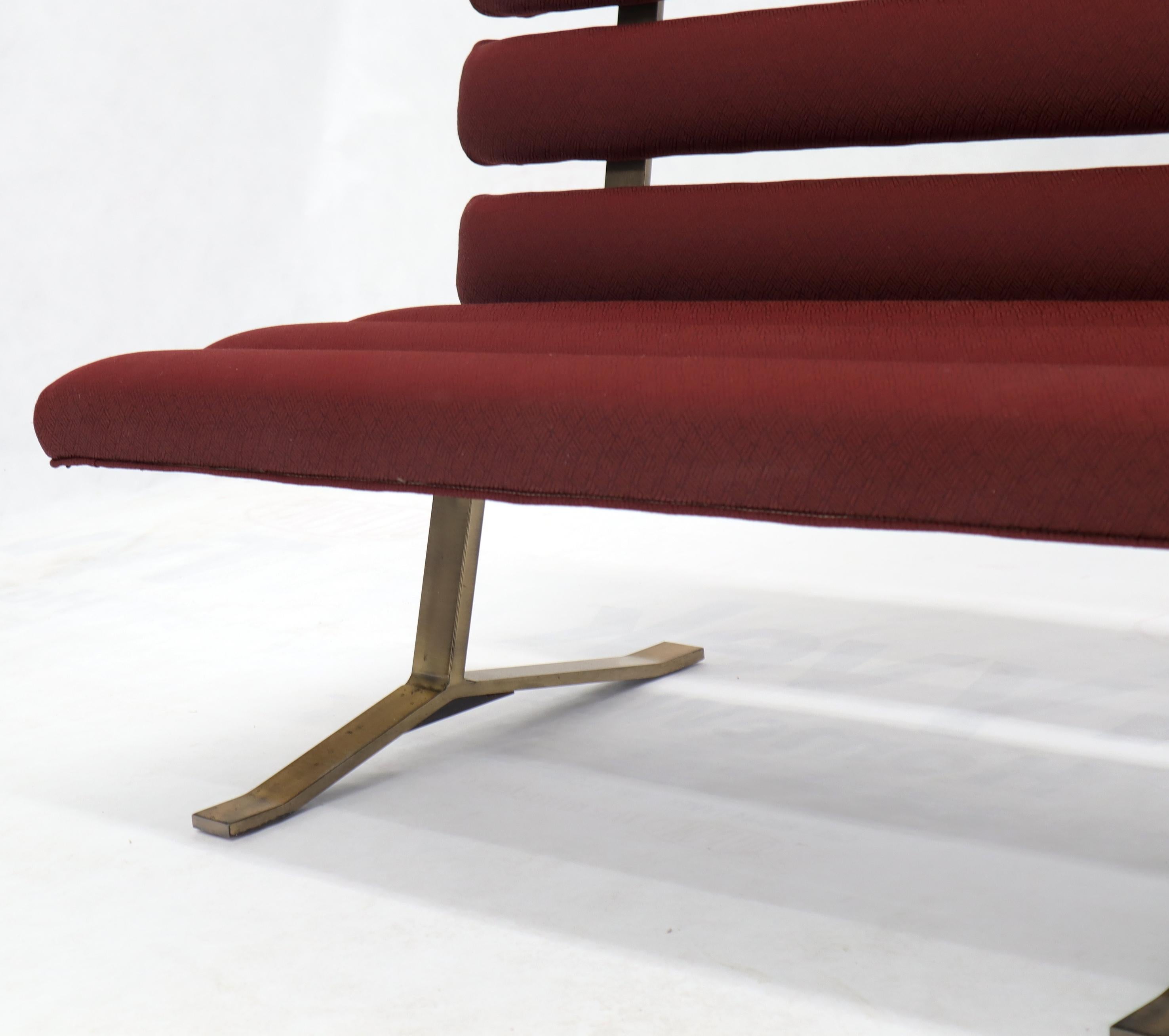 Mid-Century Modern Red Upholstery Bronze Base Bench Settee by Gerald McCabe For Sale