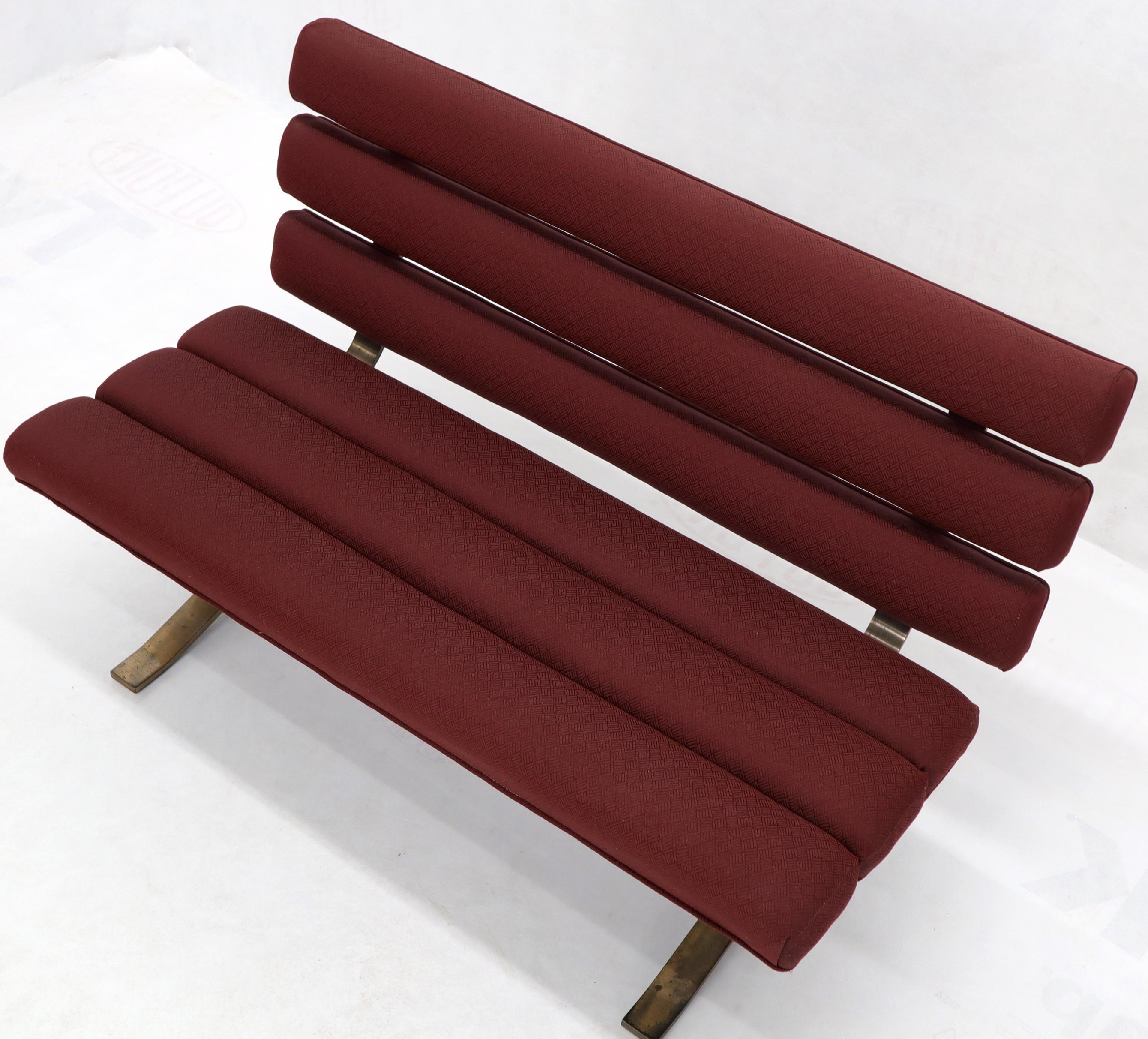 American Red Upholstery Bronze Base Bench Settee by Gerald McCabe For Sale