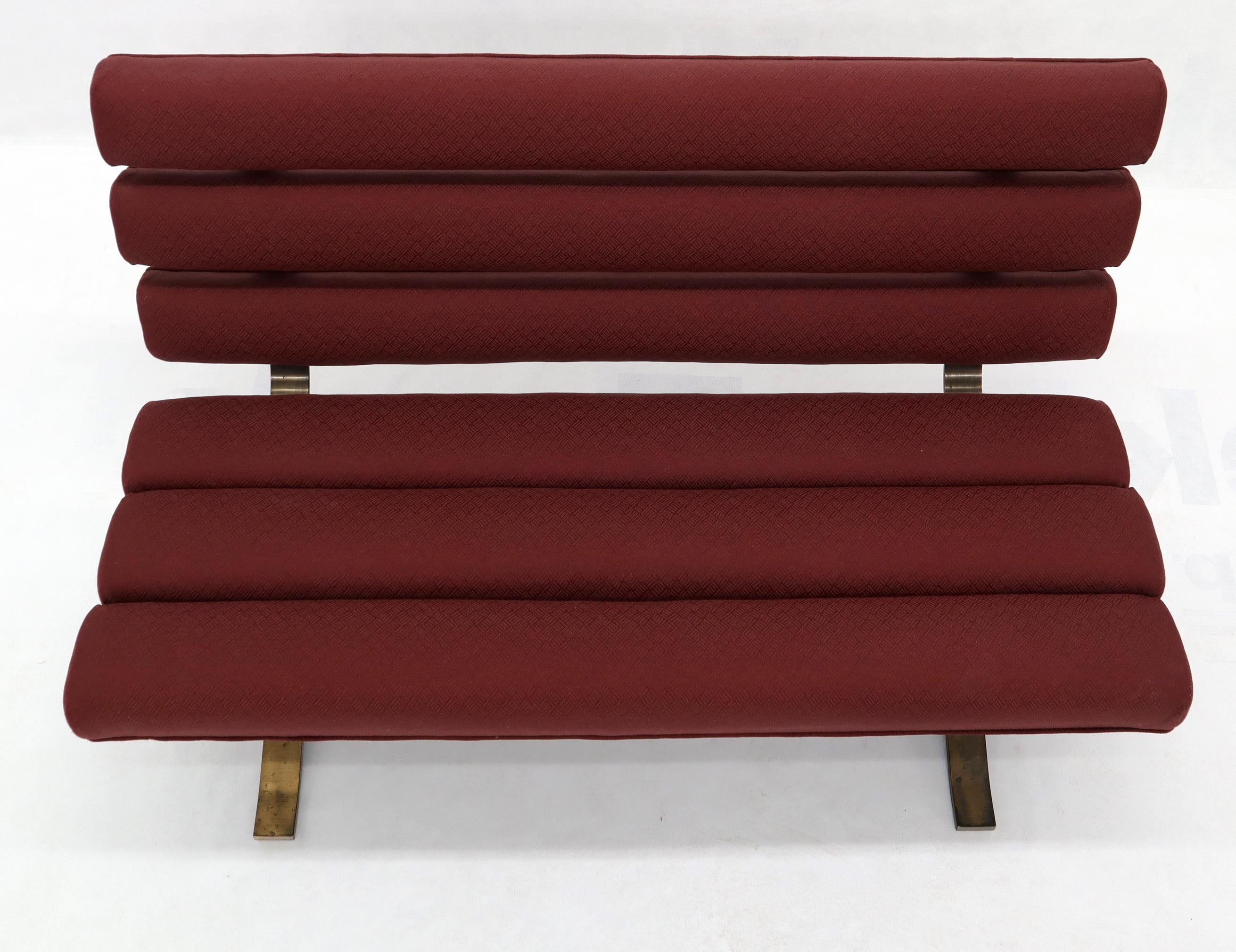 Red Upholstery Bronze Base Bench Settee by Gerald McCabe In Good Condition For Sale In Rockaway, NJ