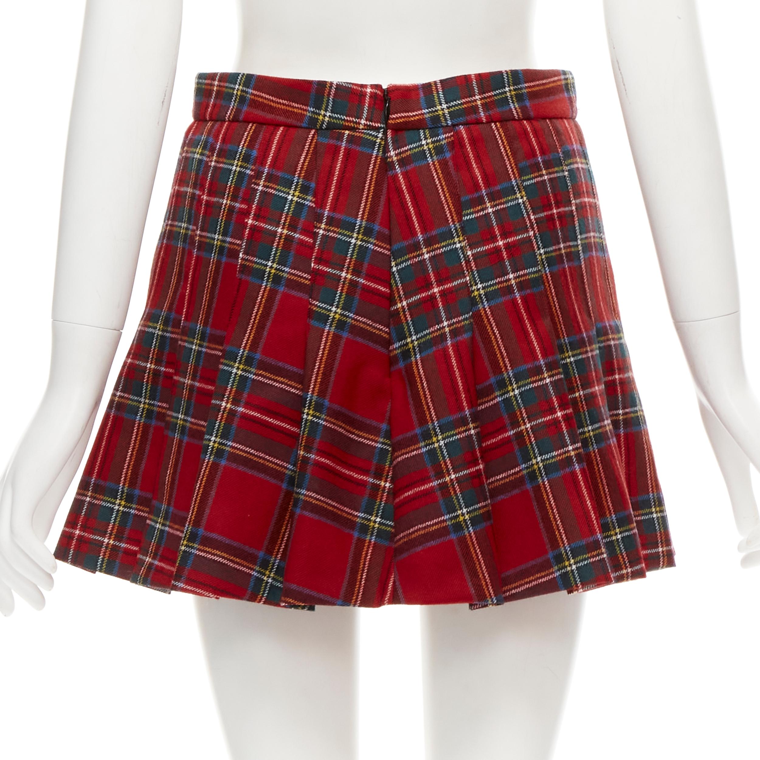 RED VALENTINO 100% virgin woo red tartan plaid high waist skorts IT38 XS For Sale 1