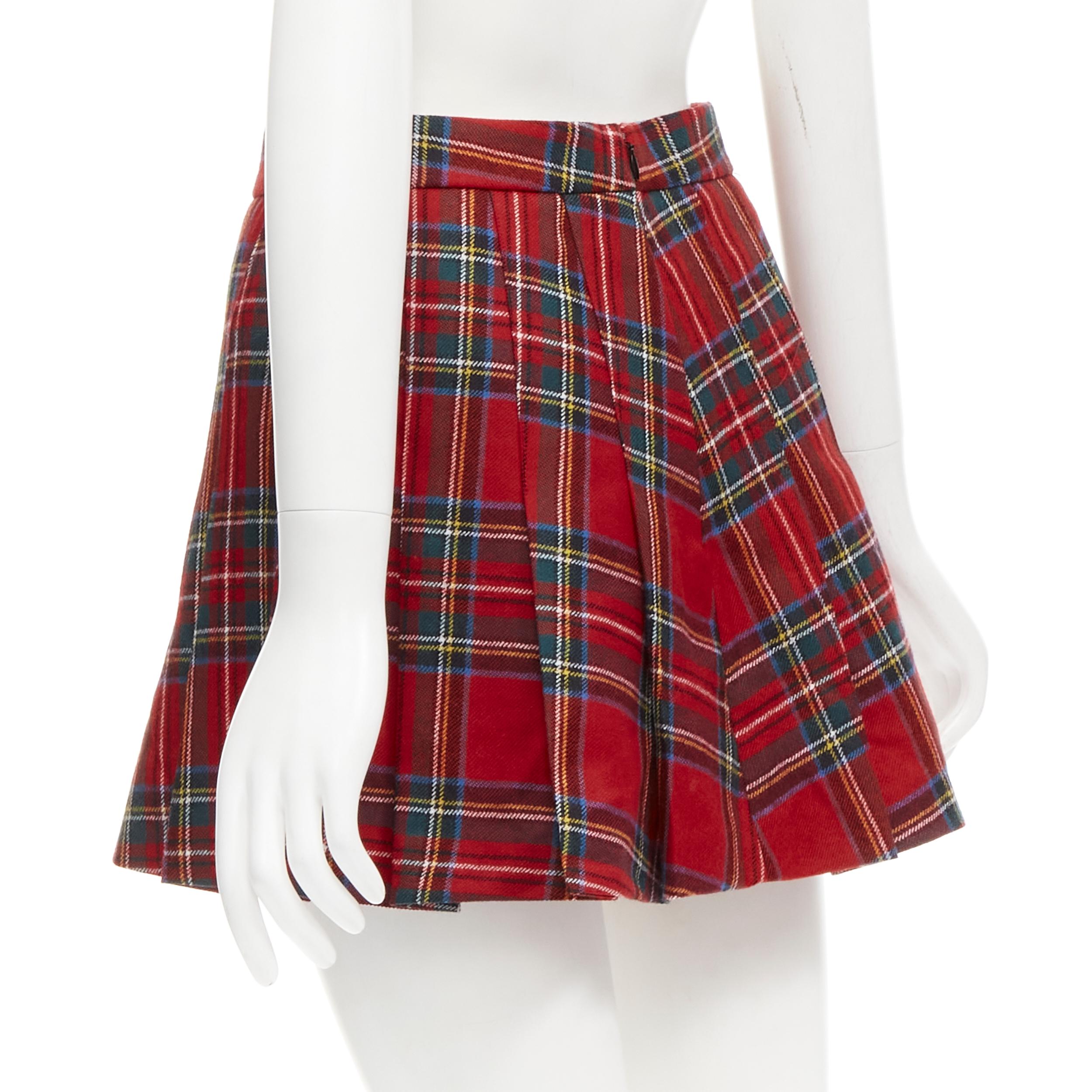 RED VALENTINO 100% virgin woo red tartan plaid high waist skorts IT38 XS For Sale 2