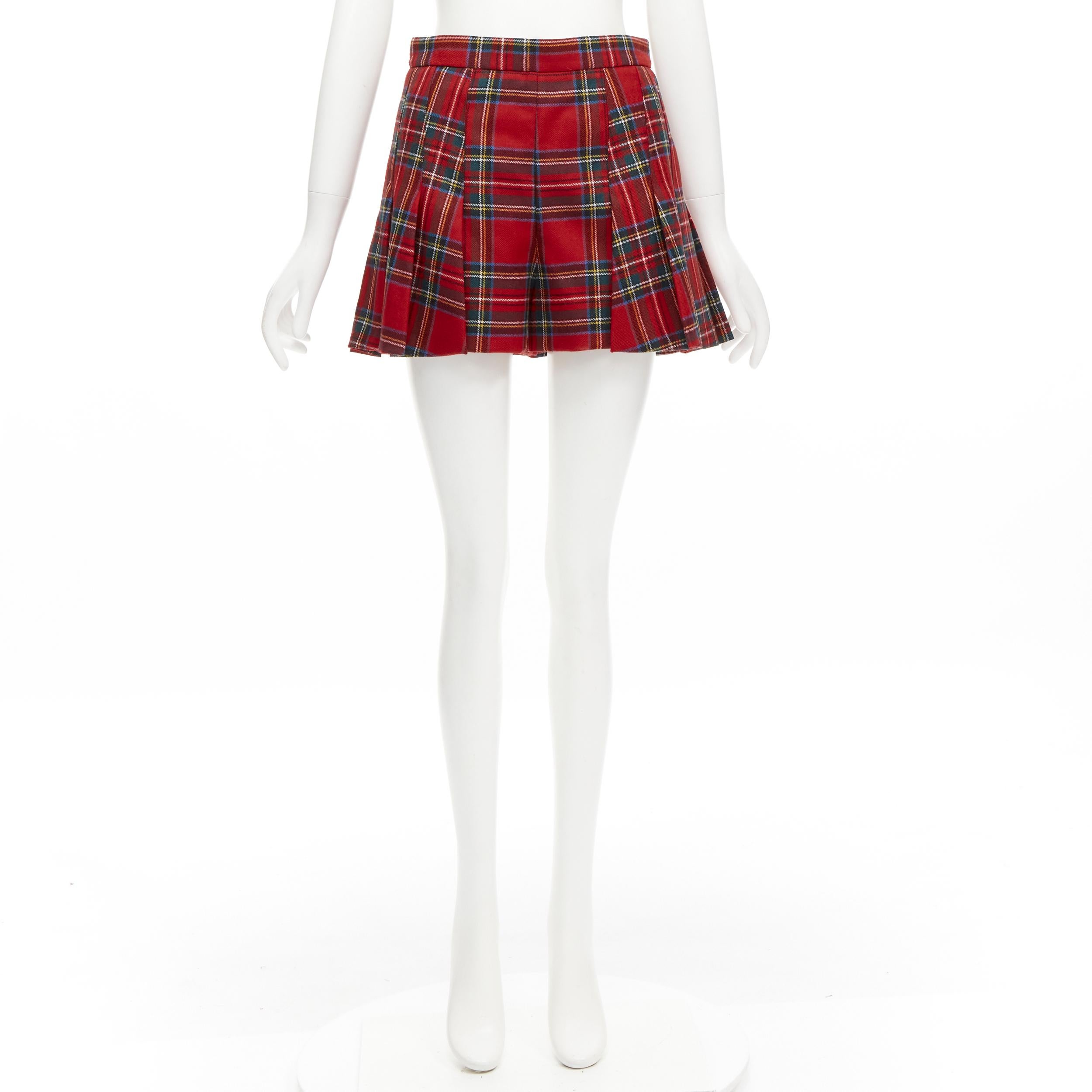RED VALENTINO 100% virgin woo red tartan plaid high waist skorts IT38 XS For Sale 5