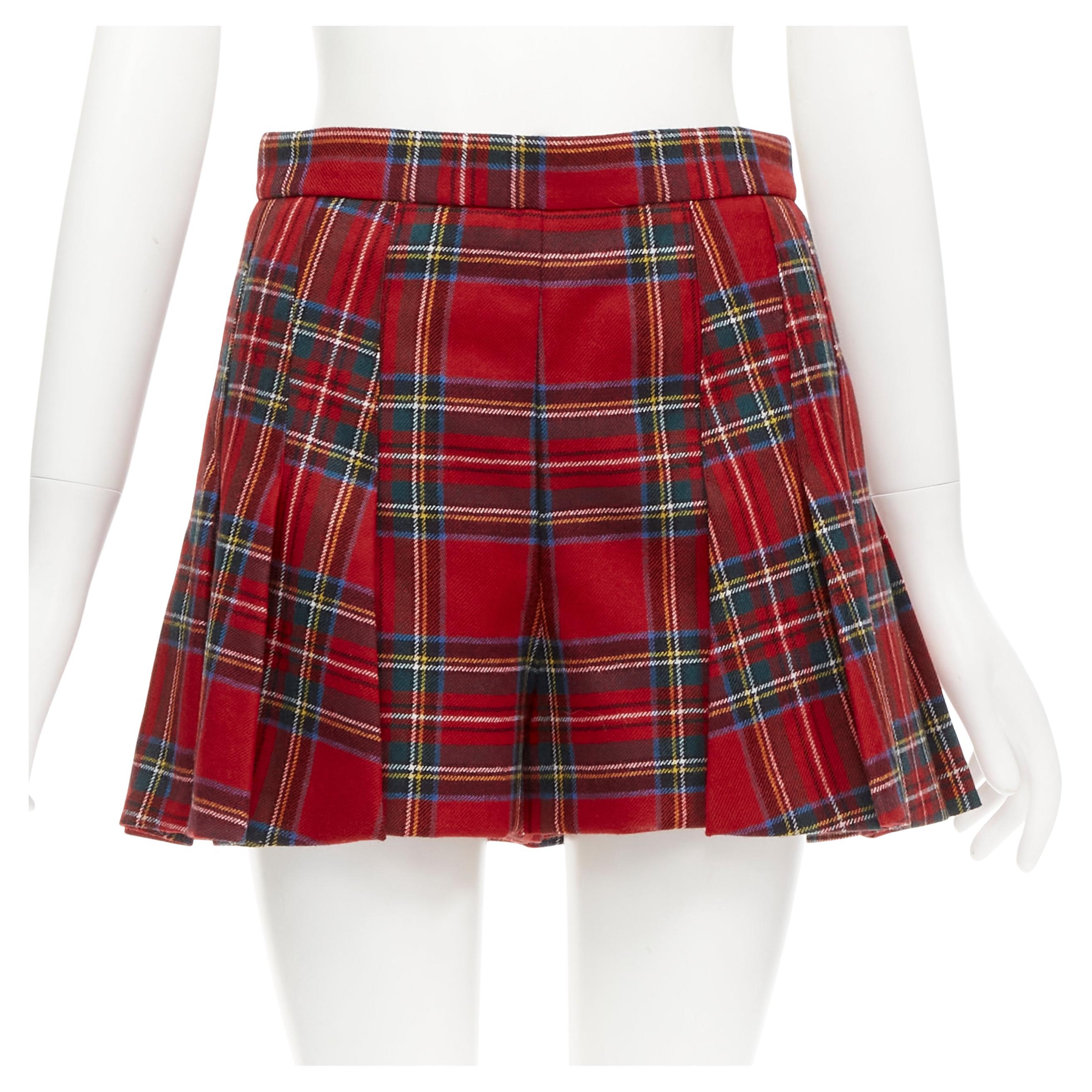 RED VALENTINO 100% virgin woo red tartan plaid high waist skorts IT38 XS For Sale
