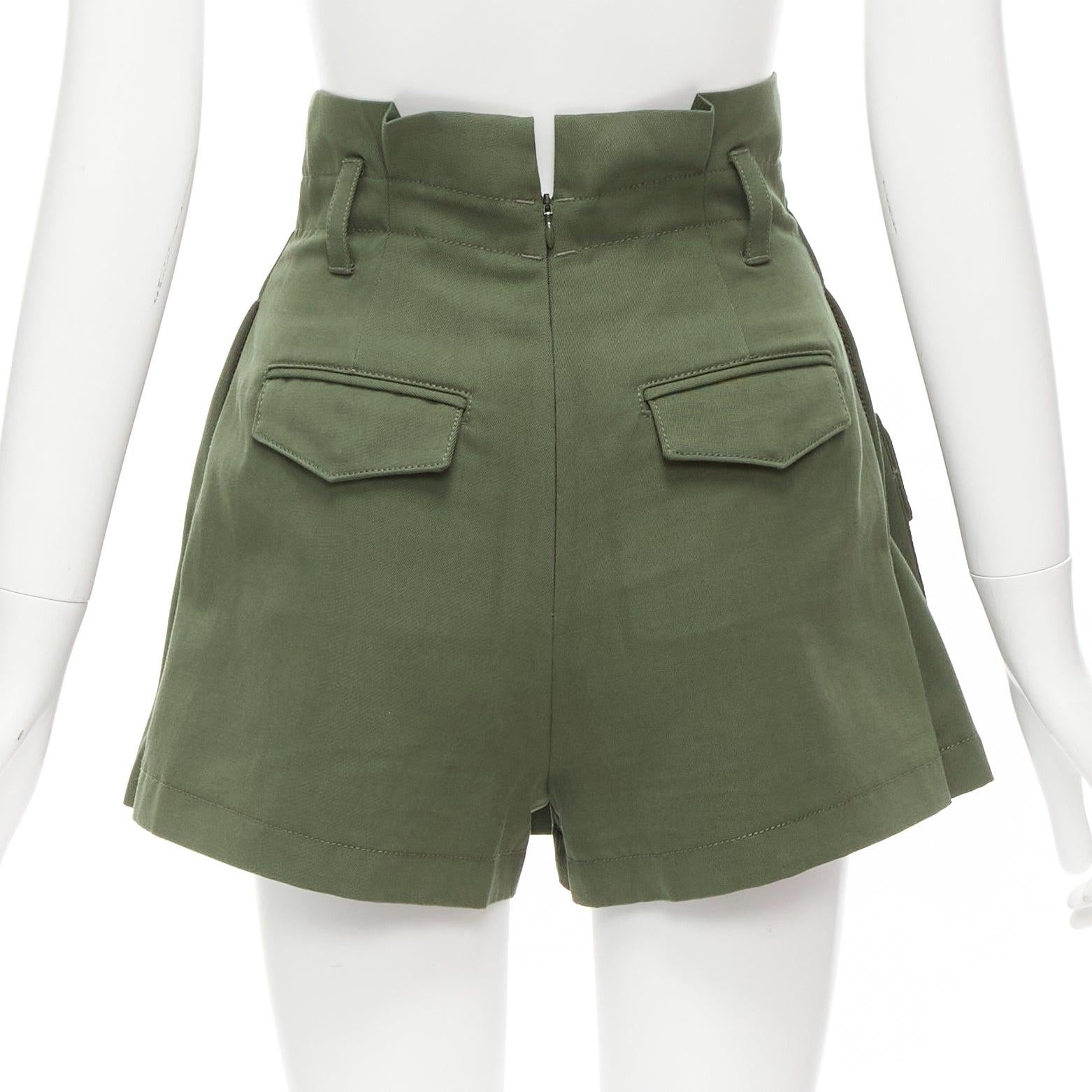 RED VALENTINO 2020 pantaloncini a vita alta in cotone e lana vergine color kaki IT36 XXS in vendita 1