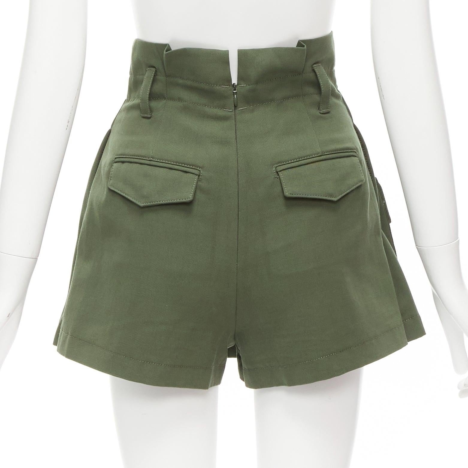 RED VALENTINO 2020 khaki cotton virgin wool high waisted cargp shorts IT36 XXS For Sale 2