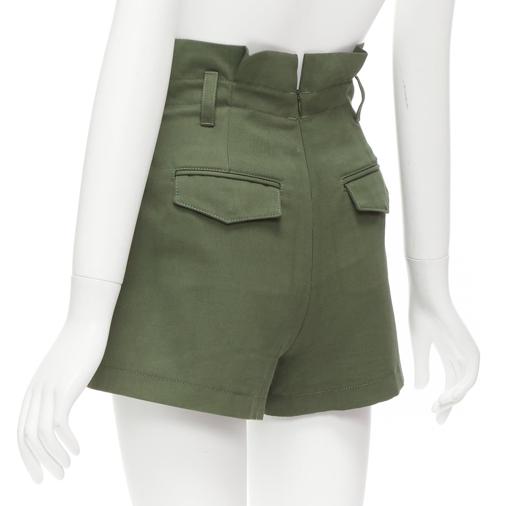 RED VALENTINO 2020 pantaloncini a vita alta in cotone e lana vergine color kaki IT36 XXS in vendita 2