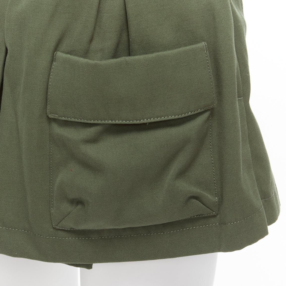 RED VALENTINO 2020 pantaloncini a vita alta in cotone e lana vergine color kaki IT36 XXS in vendita 3