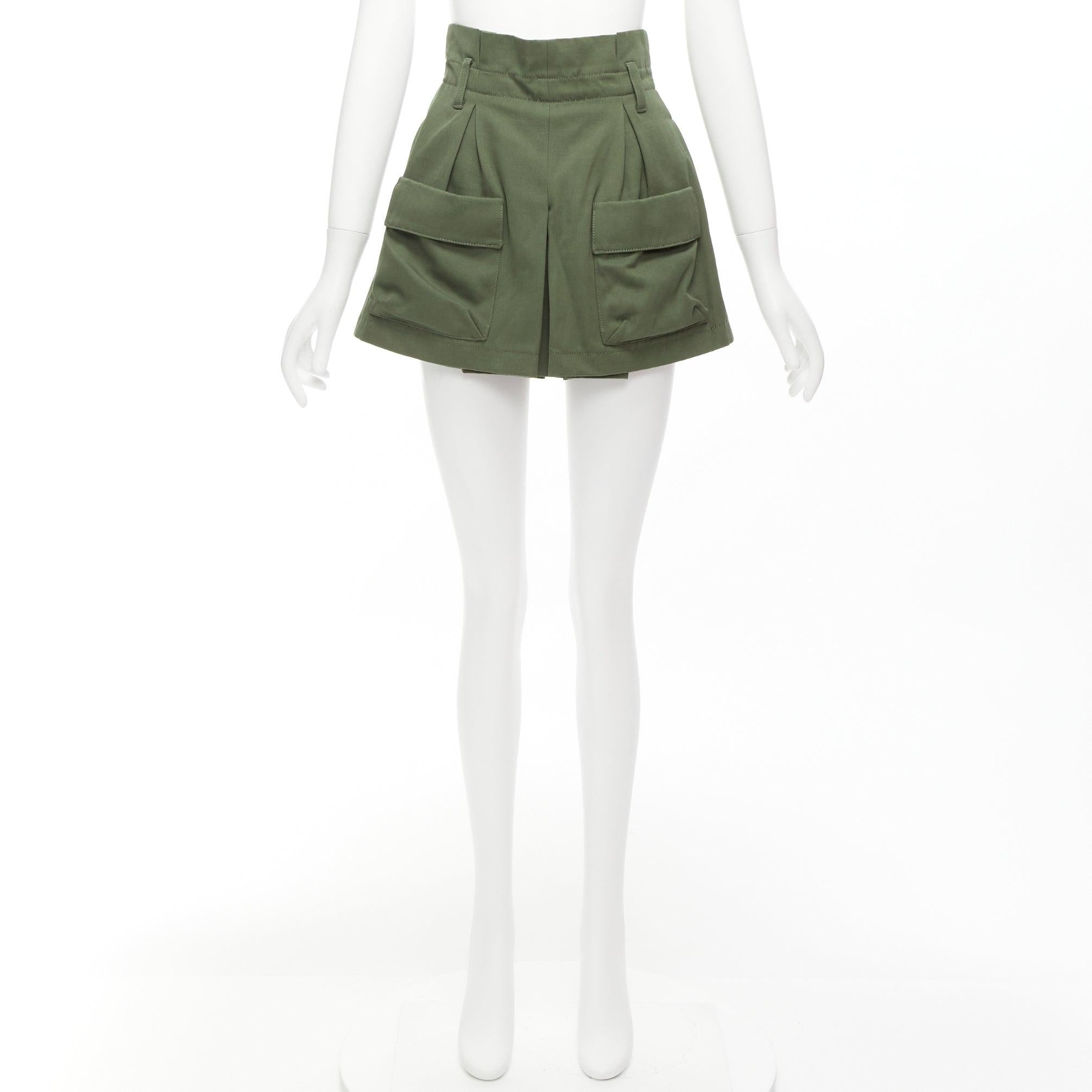RED VALENTINO 2020 pantaloncini a vita alta in cotone e lana vergine color kaki IT36 XXS in vendita 5
