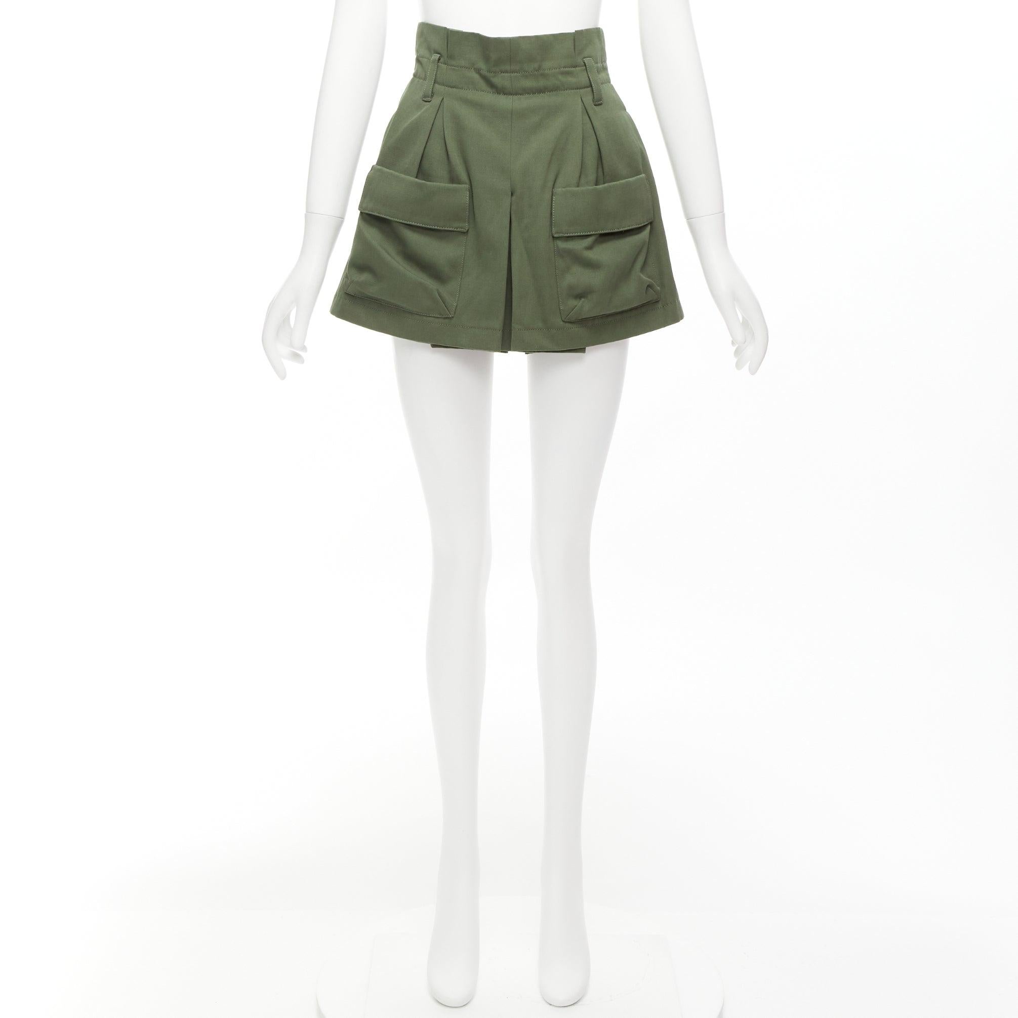 RED VALENTINO 2020 khaki cotton virgin wool high waisted cargp shorts IT36 XXS For Sale 6