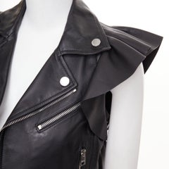 RED VALENTINO 2021  black lambskin leather ruffle biker vest jacket IT38 XS