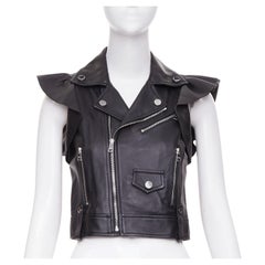 RED VALENTINO 2021  black lambskin leather ruffle biker vest jacket IT38 XS