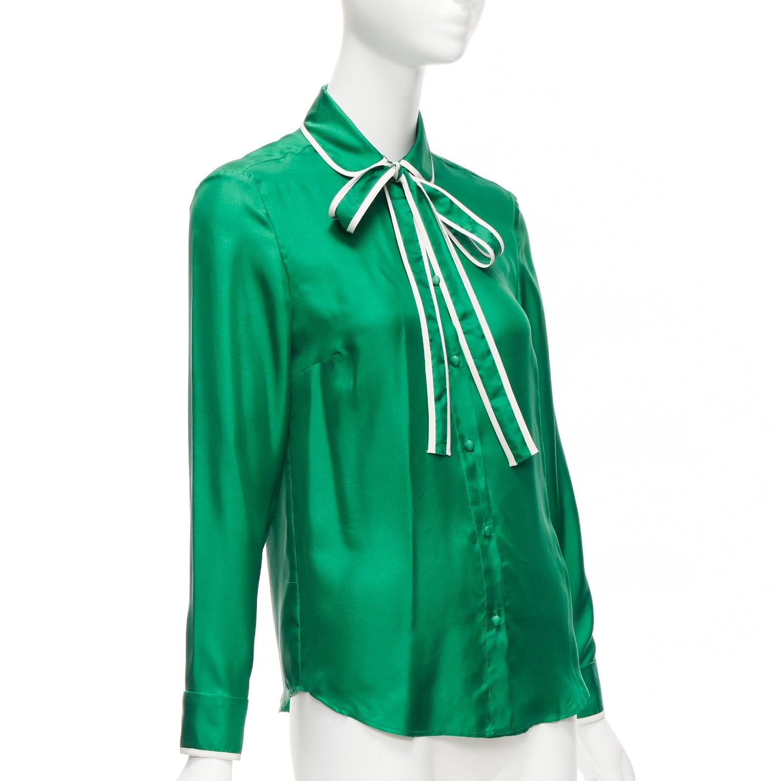Blue RED VALENTINO 2022 100% silk green bow tie Peter Pan blouse shirt IT38 XS For Sale