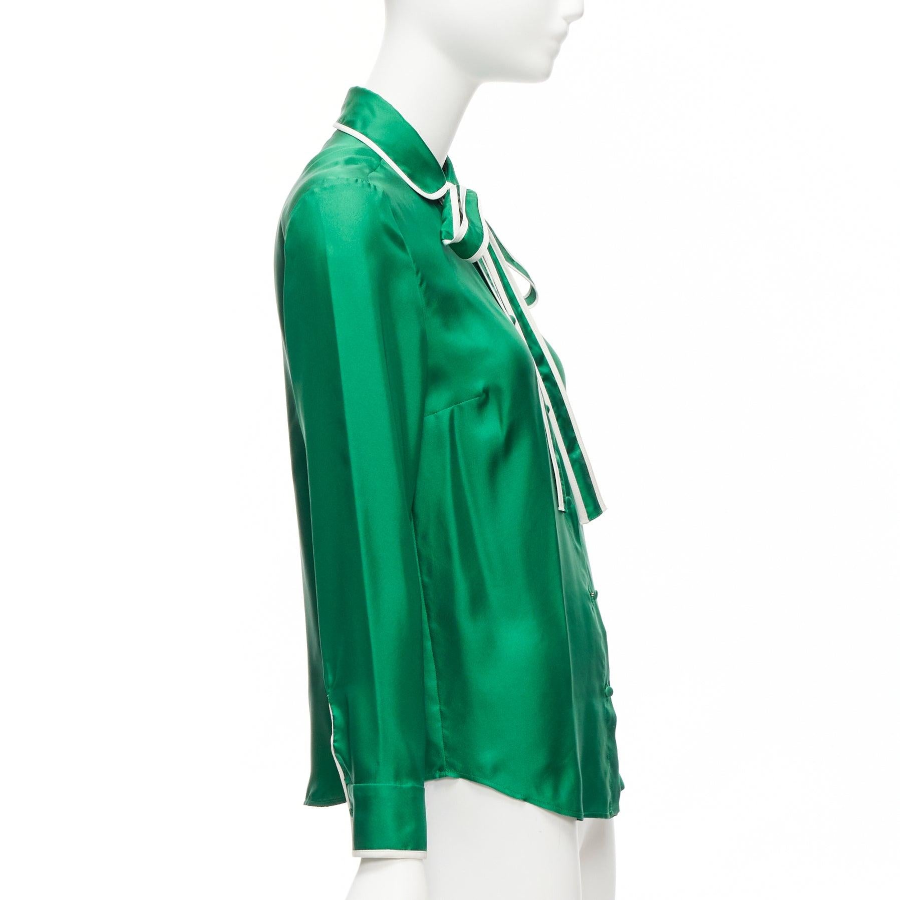 Women's RED VALENTINO 2022 100% silk green bow tie Peter Pan blouse shirt IT38 XS For Sale
