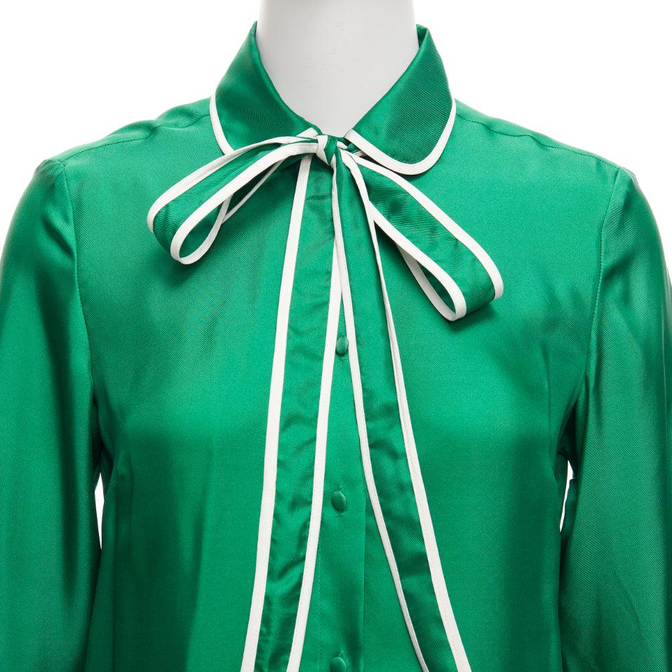 RED VALENTINO 2022 100% silk green bow tie Peter Pan blouse shirt IT38 XS For Sale 3
