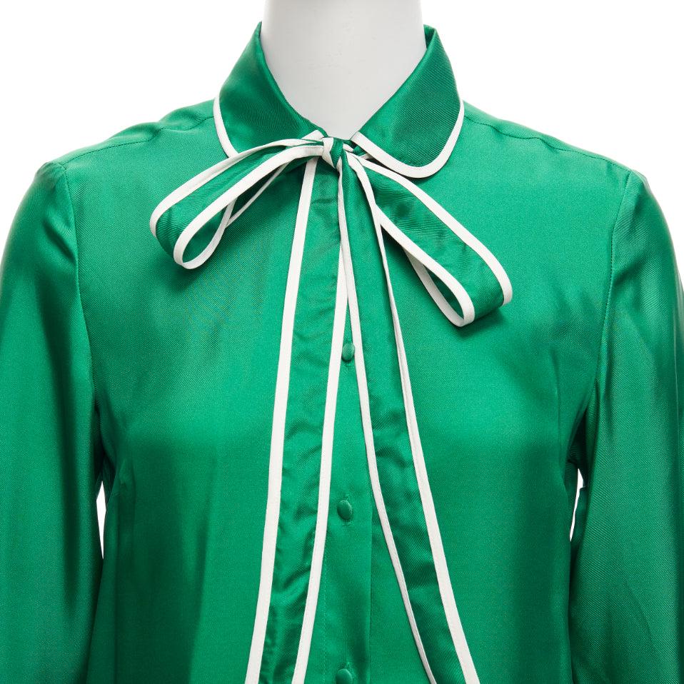 RED VALENTINO 2022 100% silk green bow tie Peter Pan blouse shirt IT38 XS For Sale 4