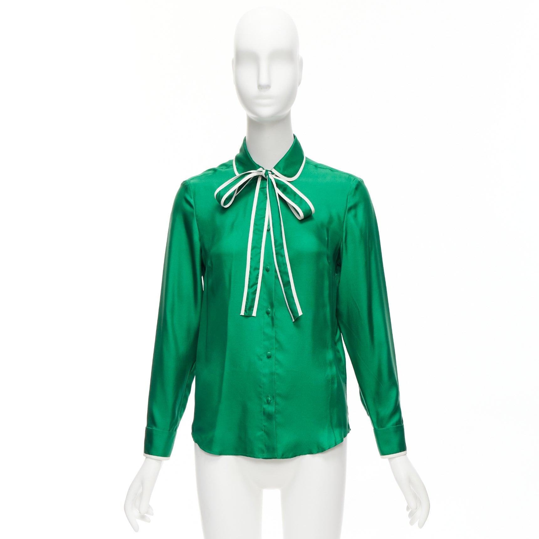 RED VALENTINO 2022 100% silk green bow tie Peter Pan blouse shirt IT38 XS For Sale 5