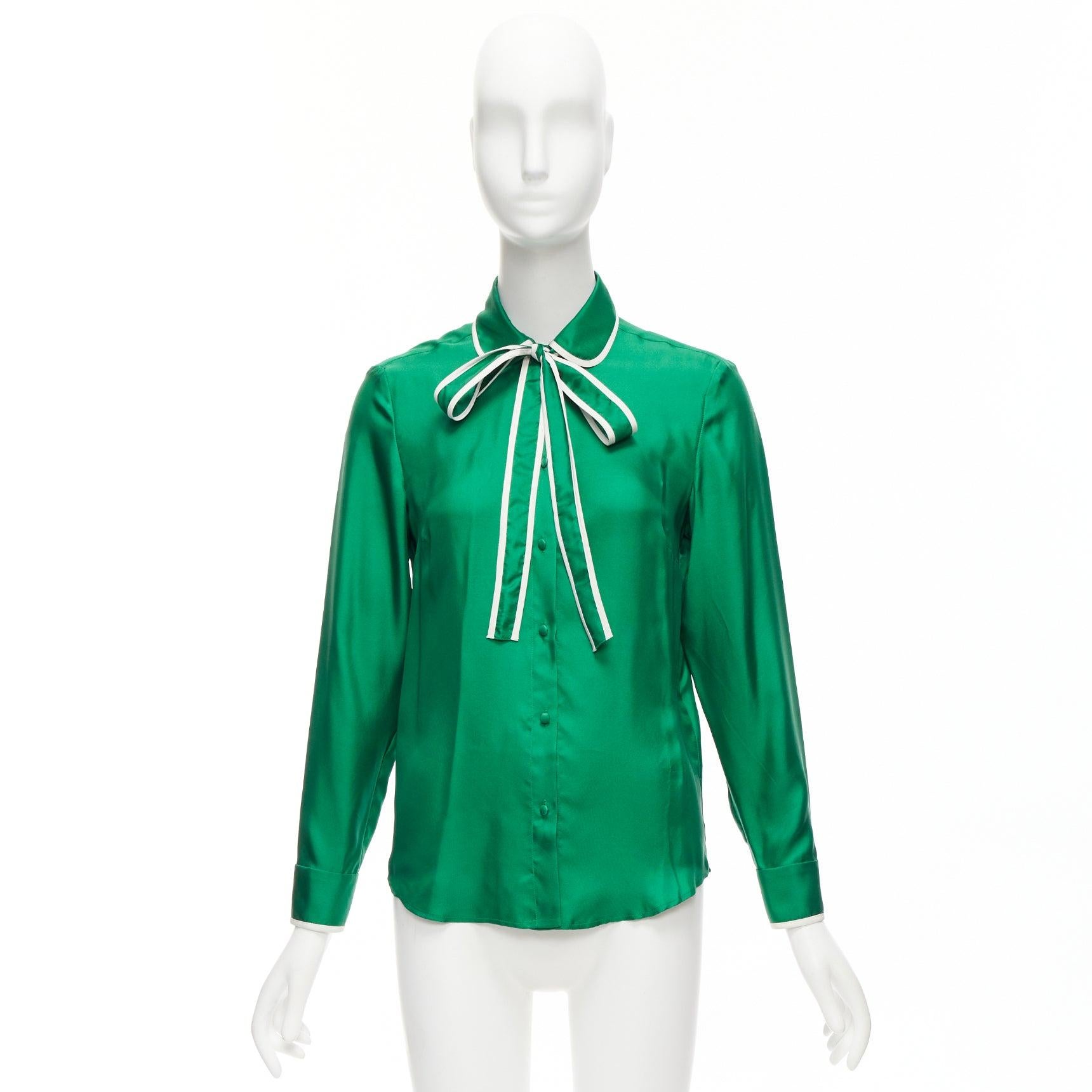 RED VALENTINO 2022 100% silk green bow tie Peter Pan blouse shirt IT38 XS For Sale 6