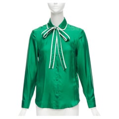RED VALENTINO 2022 100% silk green bow tie Peter Pan blouse shirt IT38 XS