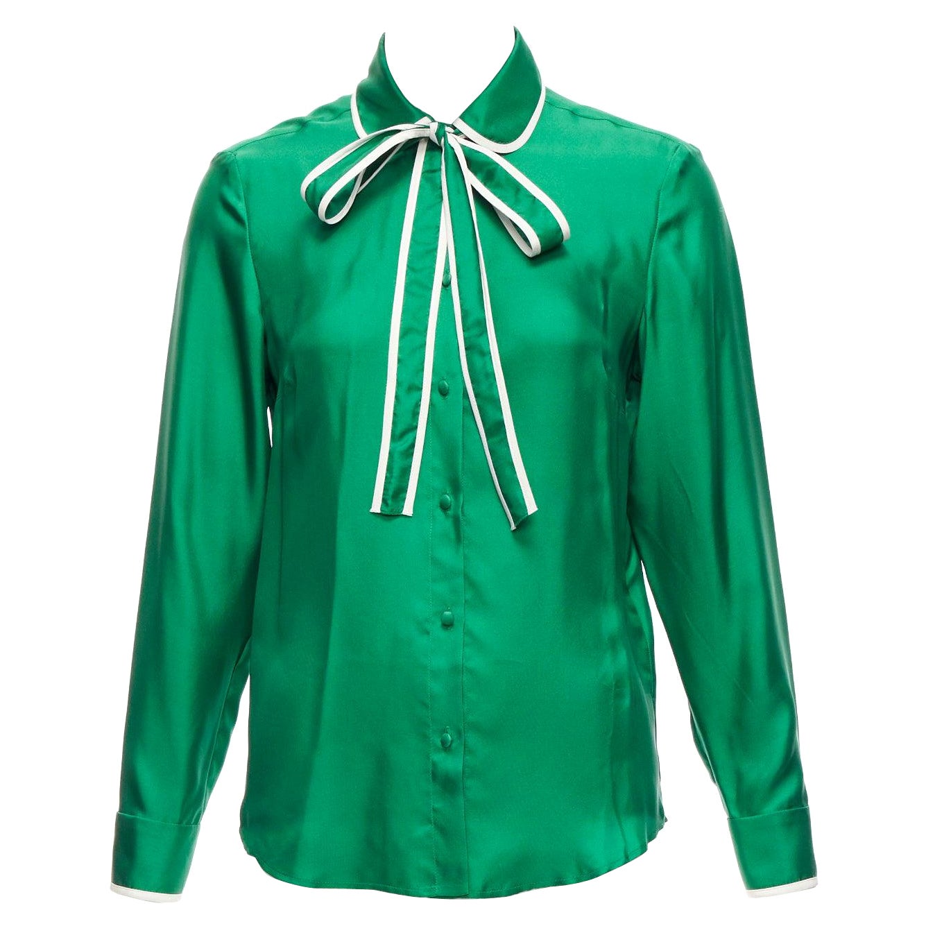 RED VALENTINO 2022 100% silk green bow tie Peter Pan blouse shirt IT38 XS
