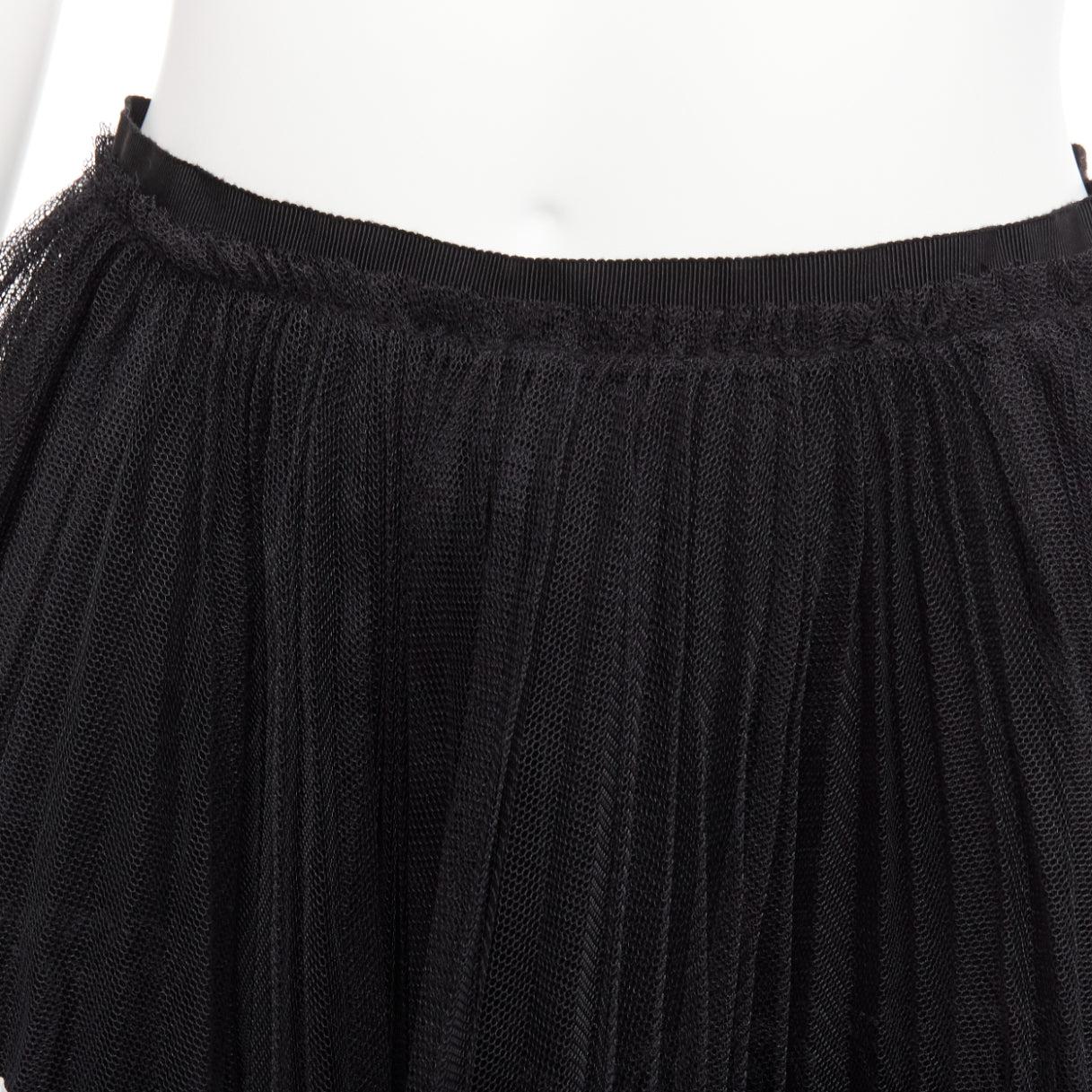 RED VALENTINO 2022 black tiered white stripe tulle pleated mini skirt IT38 XS For Sale 3