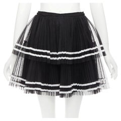 RED VALENTINO 2022 black tiered white stripe tulle pleated mini skirt IT38 XS