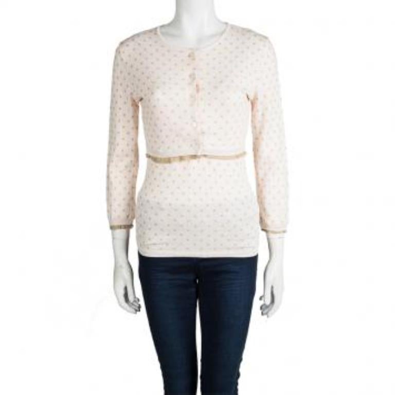 Beige Red Valentino Baby Pink Knit Polka Dotted Top and Cropped Cardigan Set M in vendita
