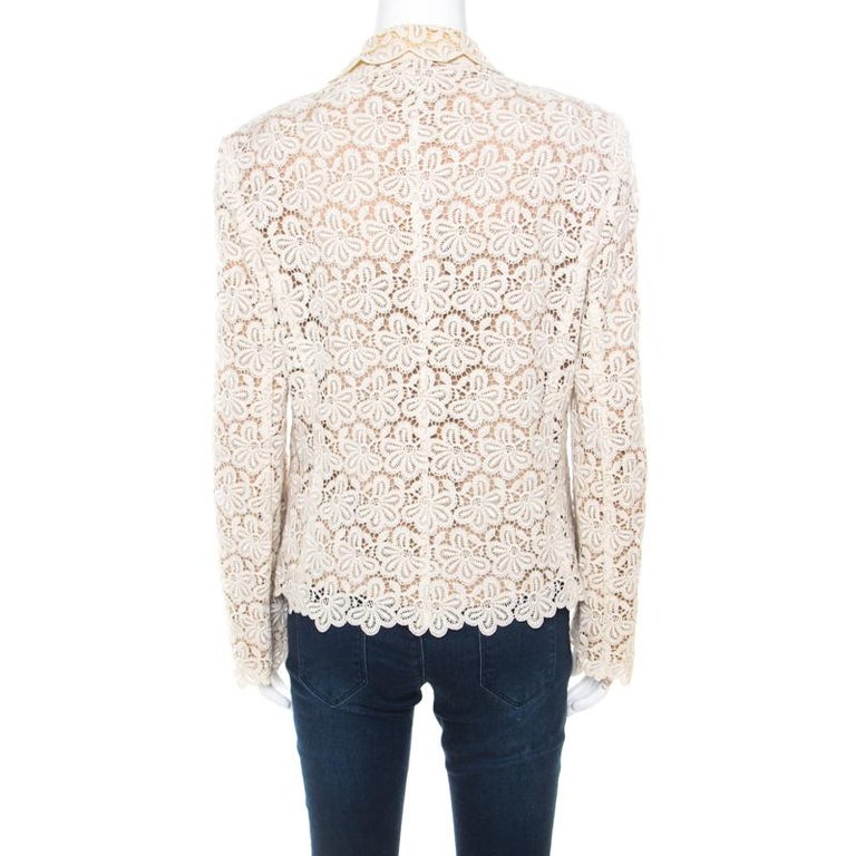 RED Valentino Beige and Cream Cutout Floral Embroidered Blazer L at 1stDibs
