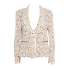 RED Valentino Beige and Cream Cutout Floral Embroidered Blazer L