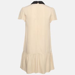 RED Valentino Beige Embroidered Peter Pan Collar Sateen Flounce Mini Dress S