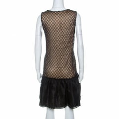 Red Valentino Black Beaded Lace and Silk Ruffle Detail Short Dress L