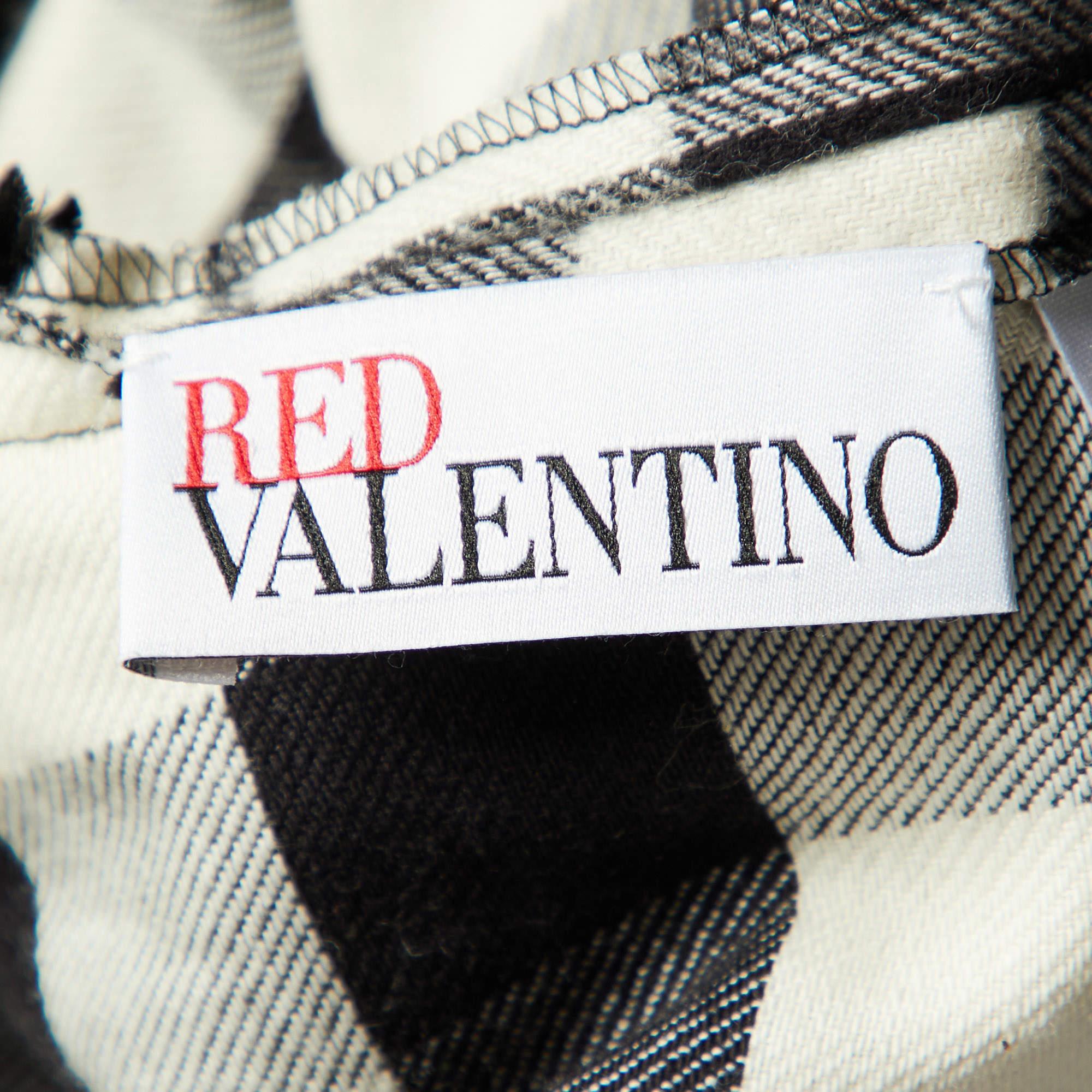 Women's RED Valentino Black checked Cotton Sleeveless Mini Shirt Dress M