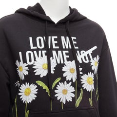 RED VALENTINO black cotton blend Love Me Not daisy print pocketed hoodie XS