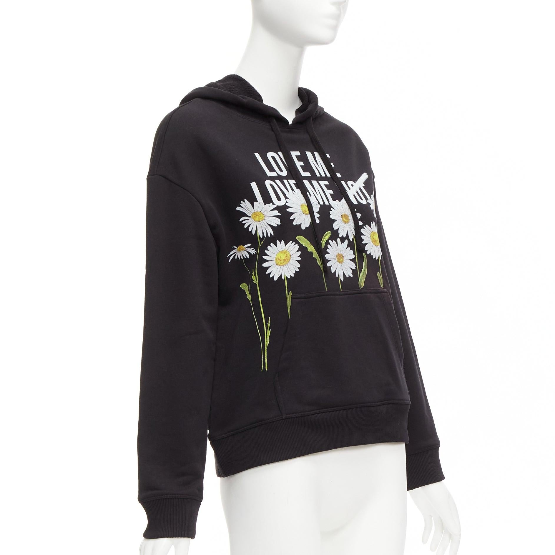 Black RED VALENTINO black cotton blend Love Me Not daisy print pocketed hoodie XS For Sale