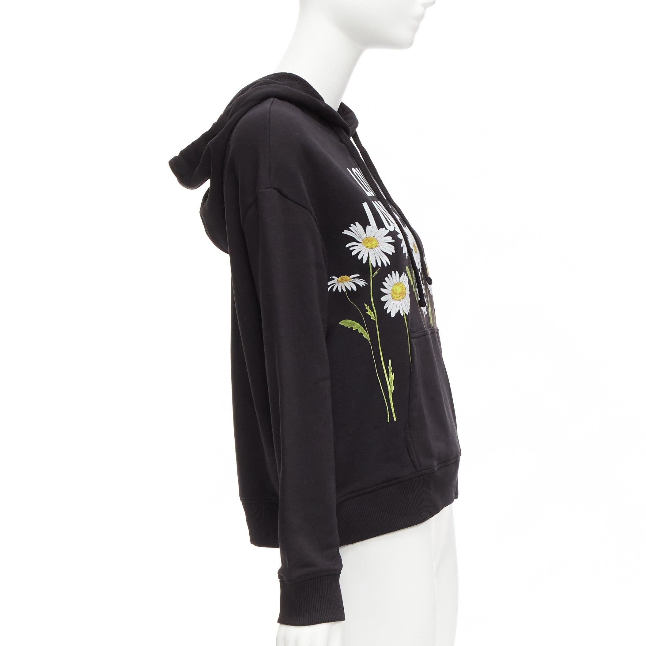 RED VALENTINO black cotton blend Love Me Not daisy print pocketed hoodie XS For Sale 1