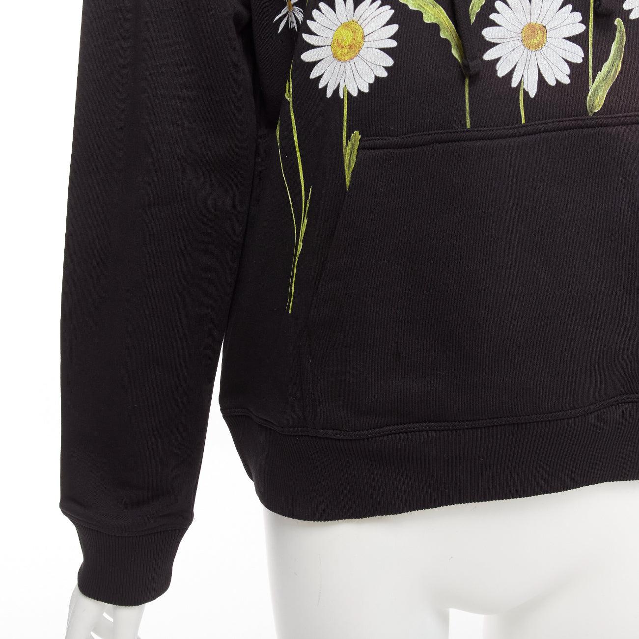 RED VALENTINO black cotton blend Love Me Not daisy print pocketed hoodie XS For Sale 3