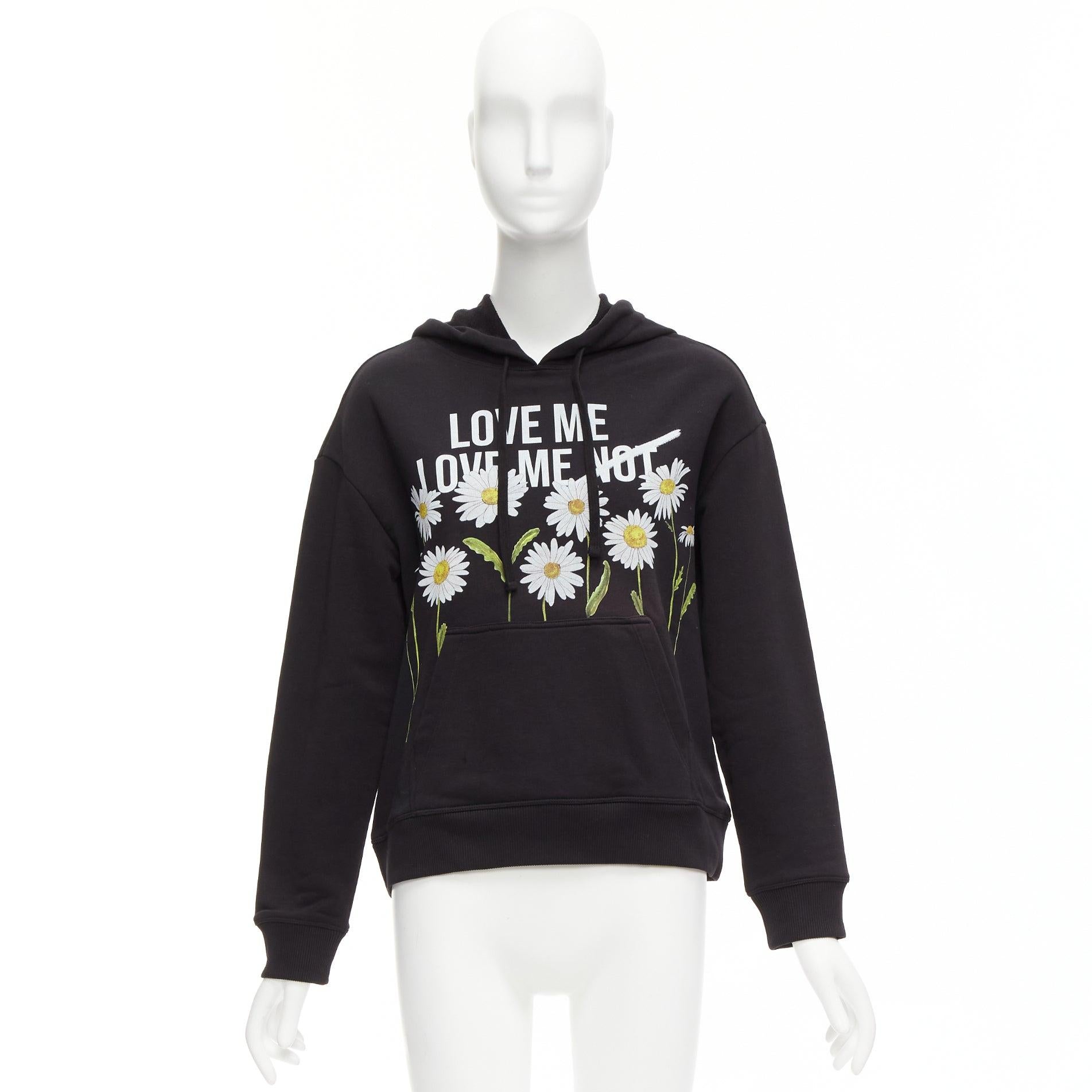 RED VALENTINO black cotton blend Love Me Not daisy print pocketed hoodie XS For Sale 5