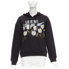 RED VALENTINO black cotton blend Love Me Not daisy print pocketed hoodie XS