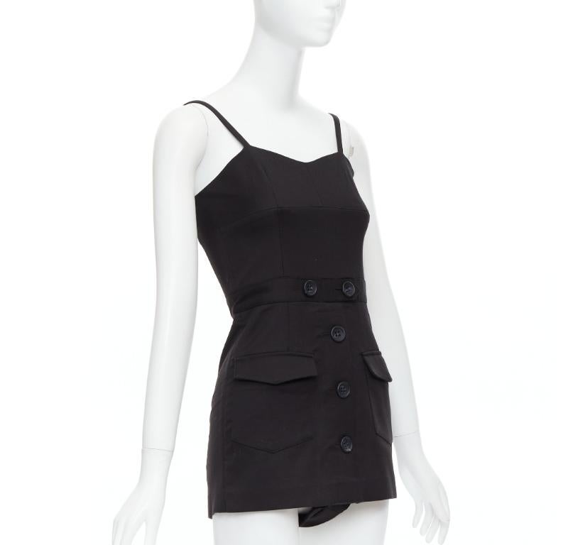 Gray RED VALENTINO black cotton buttoned strappy cargo romper playsuit IT36 XXS For Sale