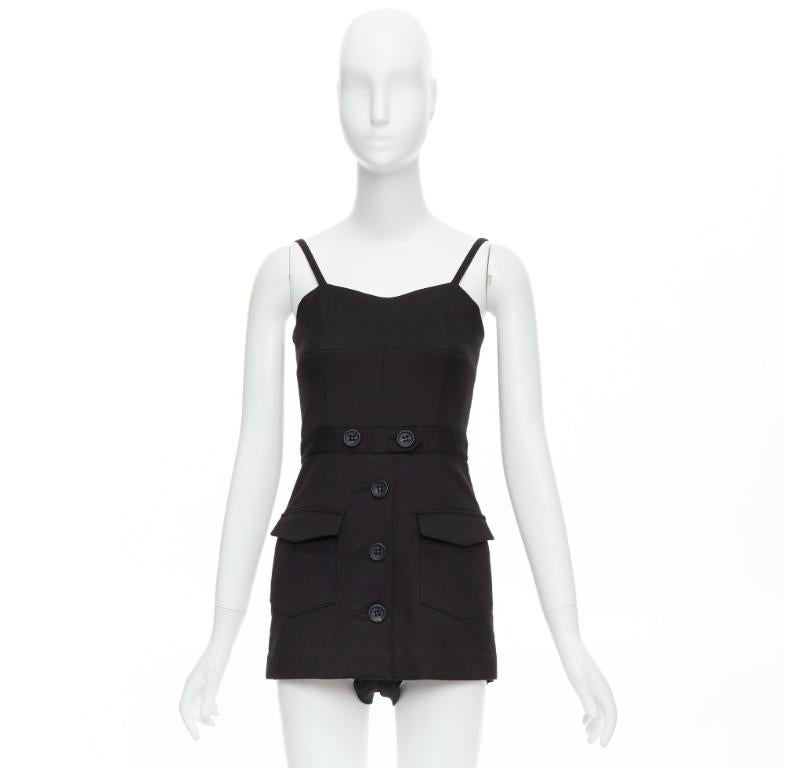 RED VALENTINO black cotton buttoned strappy cargo romper playsuit IT36 XXS For Sale 5