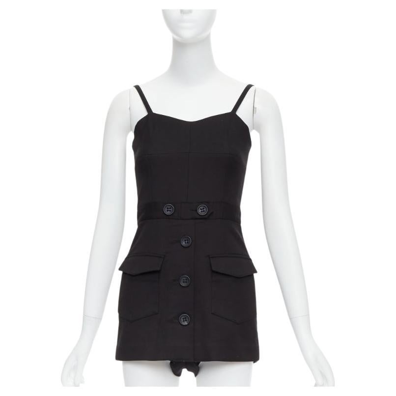 RED VALENTINO black cotton buttoned strappy cargo romper playsuit IT36 XXS For Sale